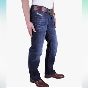 Diesel Mens Larkee Regular Straight Leg Jean Whiskers Button Fly Dk Wash 33X36